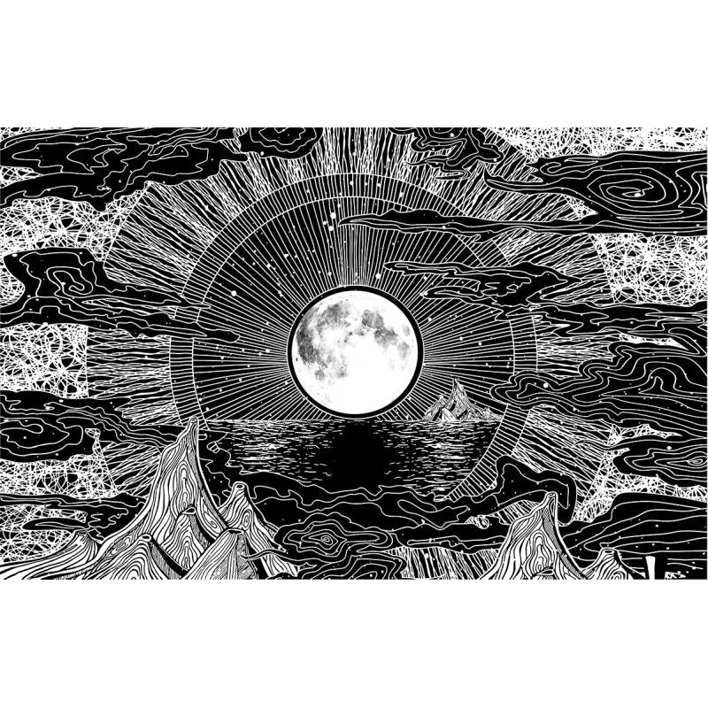 Monochrome Moon Landscape Tapestry