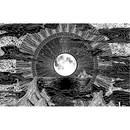Monochrome Moon Landscape Tapestry