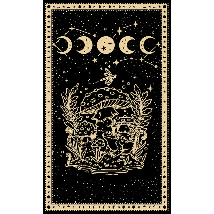 Moon Phase Frog and Mushroom Tapestry