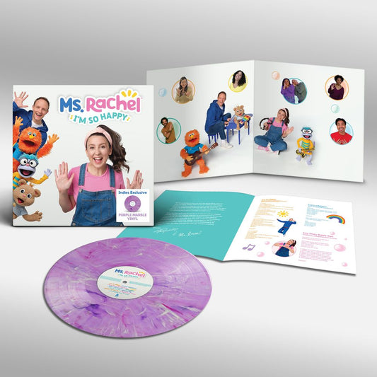 the album cover for Ms. Rachel - I'm So Happy [Indie Exclusive Marble Purple]