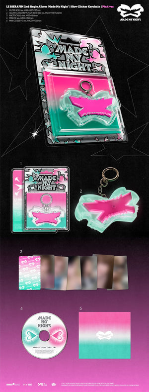 Pre-Order: LE SSERAFIM - 2nd Single Album 'Made My Night' [Pink Glow Clicker Keychain ver.]