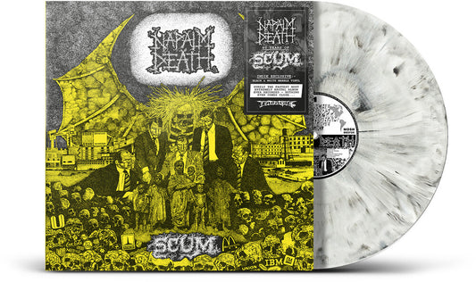 the album cover for Napalm Death - Scum - 40th Anniversary [Indie Exclusive Black and White Marble]