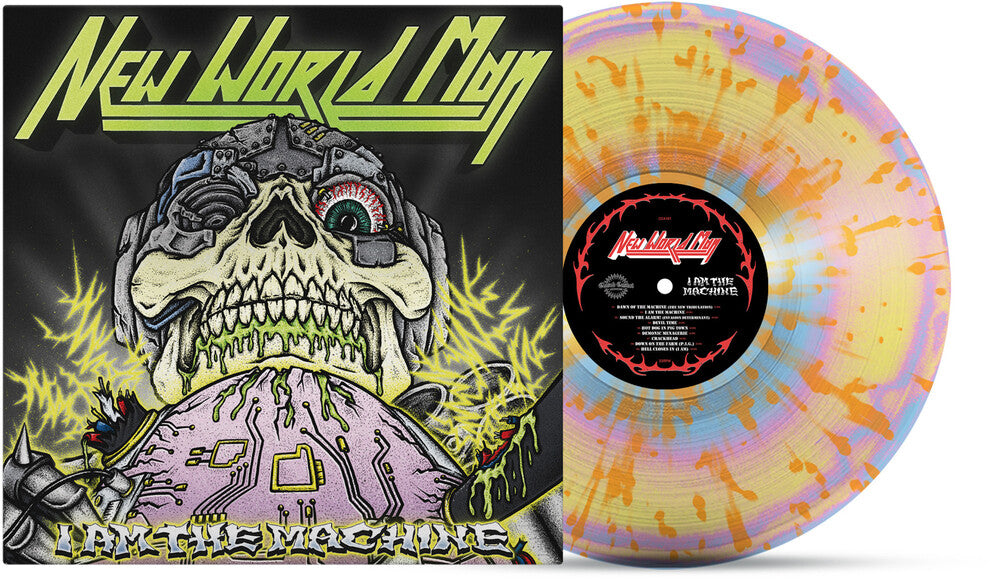 the album cover for New World Man - I Am The Machine [Violet / Yellow / Blue Mix w/ Splatter]