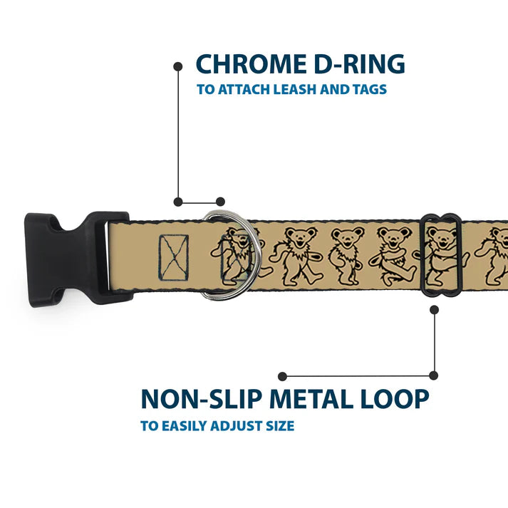 Grateful Dead Dancing Bears in Tan and Black Dog Collar 1" inch Wide