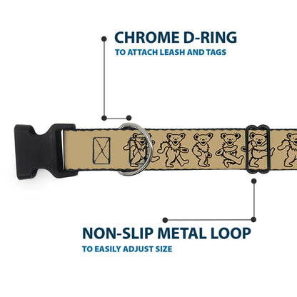 Grateful Dead Dancing Bears in Tan and Black Dog Collar 1" inch Wide