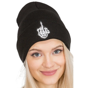 Middle Finger Skeleton Beanie in Black