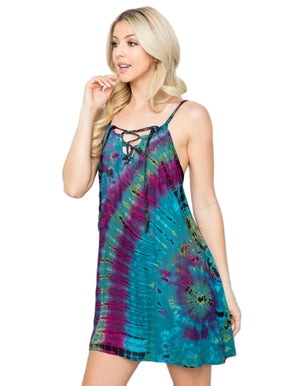 Lace-Up Tie Dye Mini Sundress