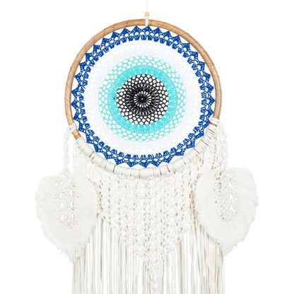 Macramé Evil Eye Dreamcatcher Wall Hanging with Woven Leaves