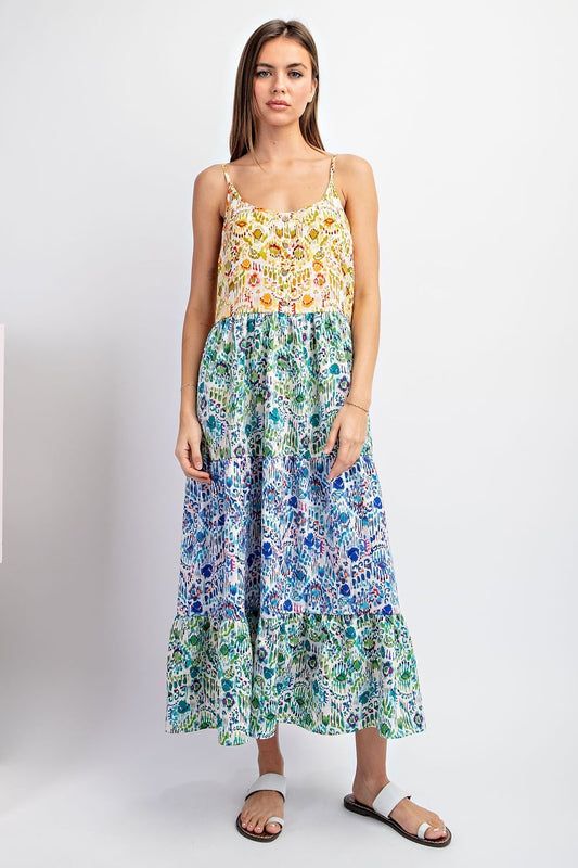 Multicolor Printed Sleeveless Midi Dress