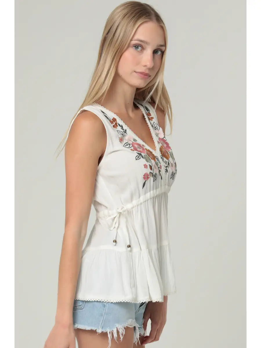 Meadow Embroidered Peplum Tank