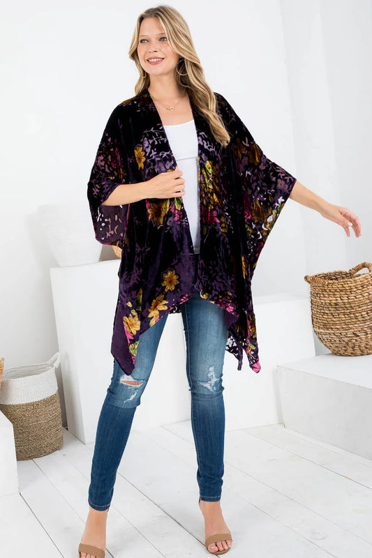 Bohemian Burnout Velvet Kimono in Purple