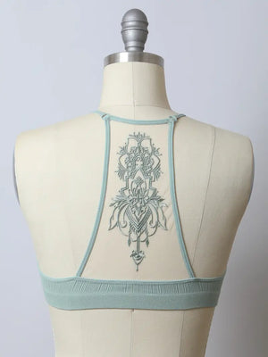 Tattoo Mesh Racerback Bralette in Sage Green