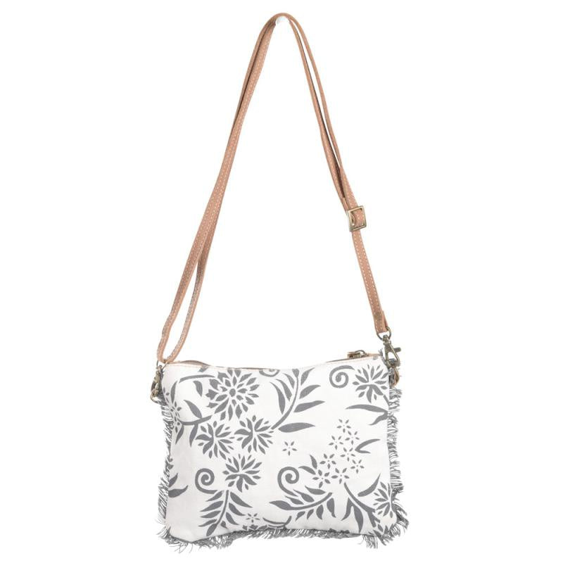 Clea Ray Canvas Flower Print with Fur & Fringe Shoulder Bag