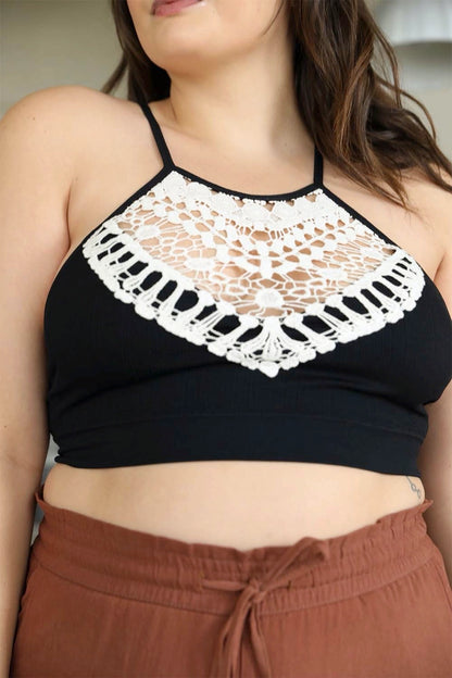High Neck Crochet Bralette in Black