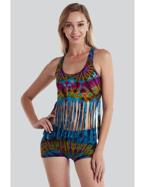 Cosmic Fringe Tie Dye Lace-Up Crop Top in Assorted Colors