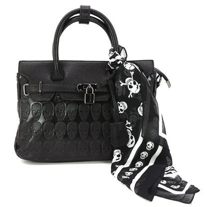 Embossed Skull Handbag with Scarf