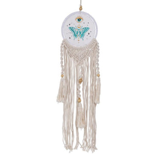 Celestial Butterfly & Evil Eye Cream Macrame Dreamcatcher Wall Hanging