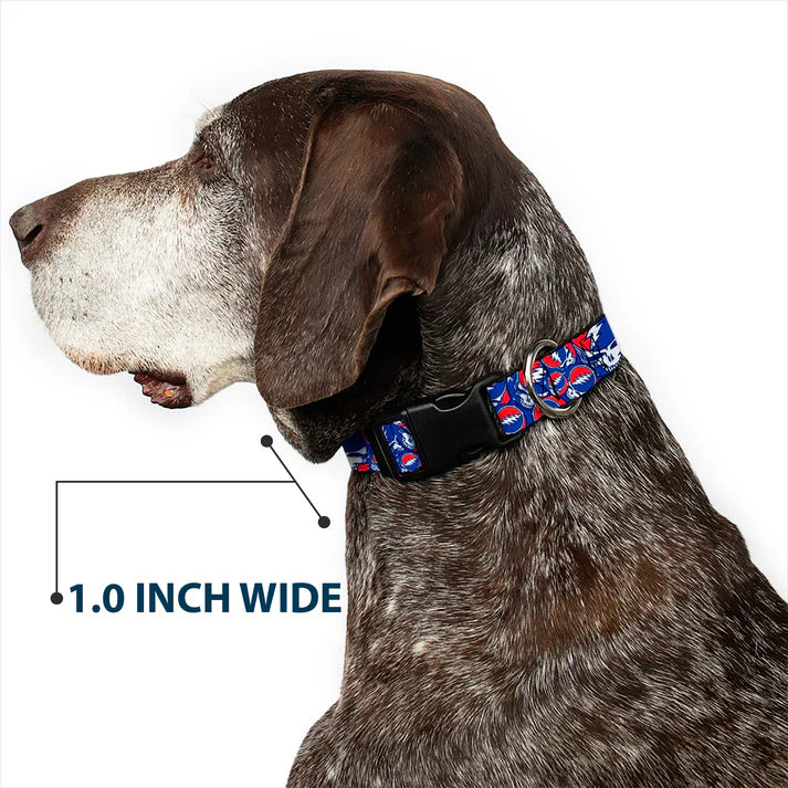 Grateful Dead Steal Your Face Stacked Print Dog Collar 1" inch Wide