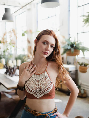 Crochet Lace Halter Bralette in Rust