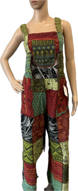 Mushroom Print Cotton Jumpsuit with Smocked Straps