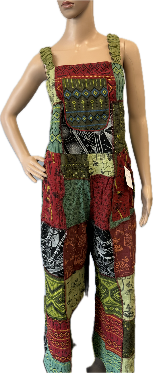 Mushroom Print Cotton Jumpsuit with Smocked Straps