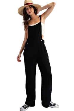 Black Jumpsuit Overalls with Tie Straps