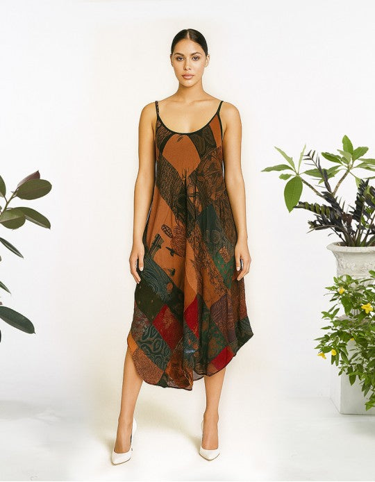 Harem Patchwork Freeflow Dress in Rust