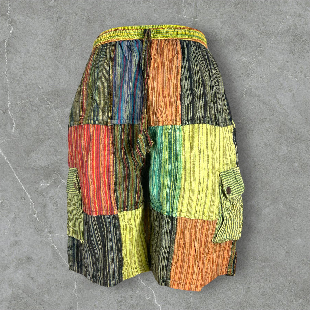 Striped Stonewash Patchwork Cargo Shorts