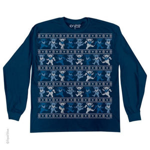 Grateful Dead Dancing Bear Navy Christmas Sweater Long Sleeve T-Shirt