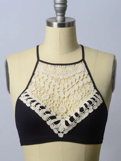 High Neck Crochet Bralette in Black