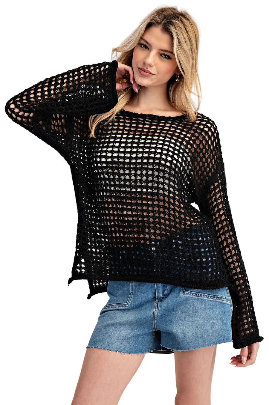 Black Loose Knit Long Sleeve Sweater