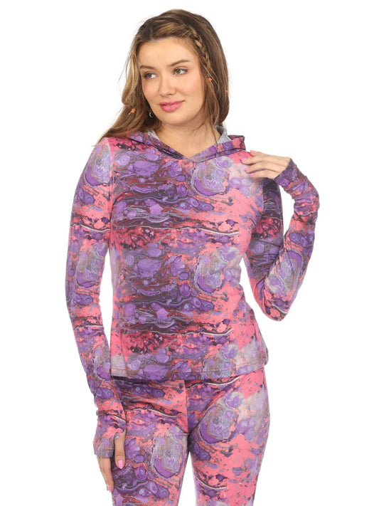 Psychedelic Marble Print Hoodie in Purple