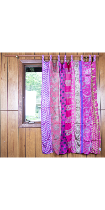 Recycled Sari Patchwork Curtain Panel (54" x 63") in Assorted Prints