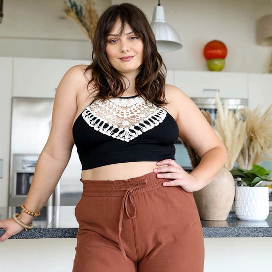 High Neck Crochet Bralette in Black