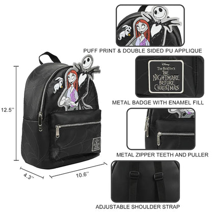 Nightmare Before Christmas Applique Character Art 12.5" Black Mini Backpack