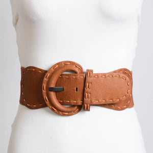 Wide Stitch Waist Belt in Camel