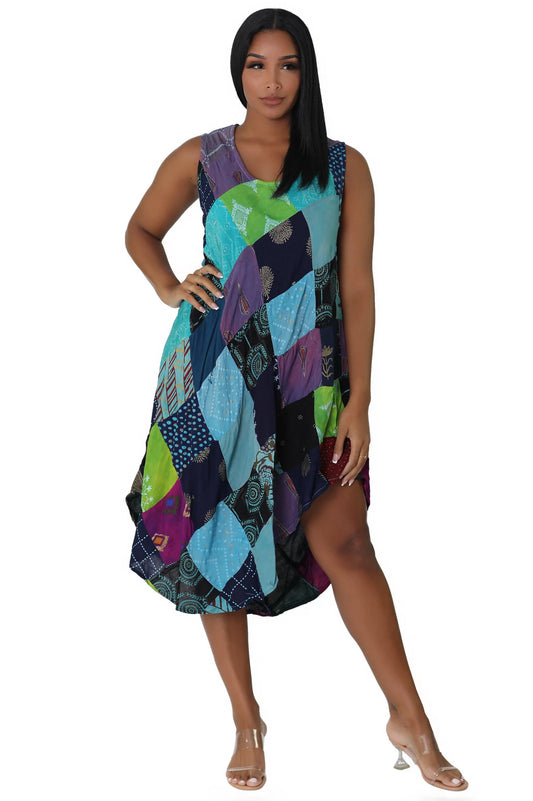 Mid Length Patchwork Dress in Assorted Colors
