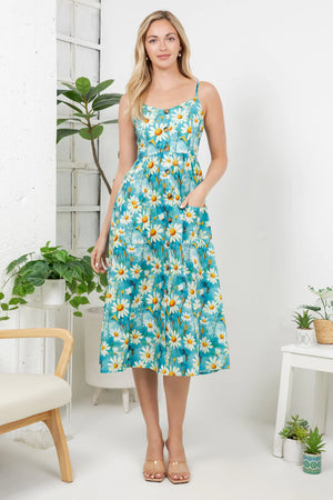 Daisy Print Button Front Cami Dress