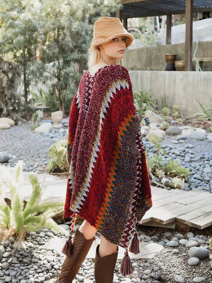 Chunky Knit Kimono Cardigan in Maroon