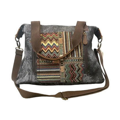 Stonewashed Canvas Tote – Charcoal Grey & Southwest Tapestry