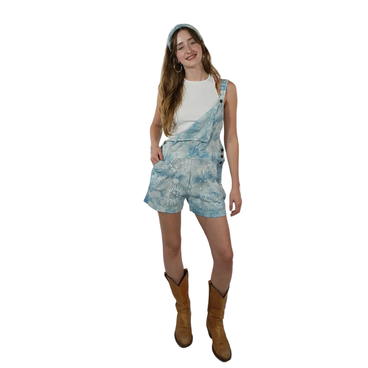 Starstruck Shorts Overalls in Sky Blue