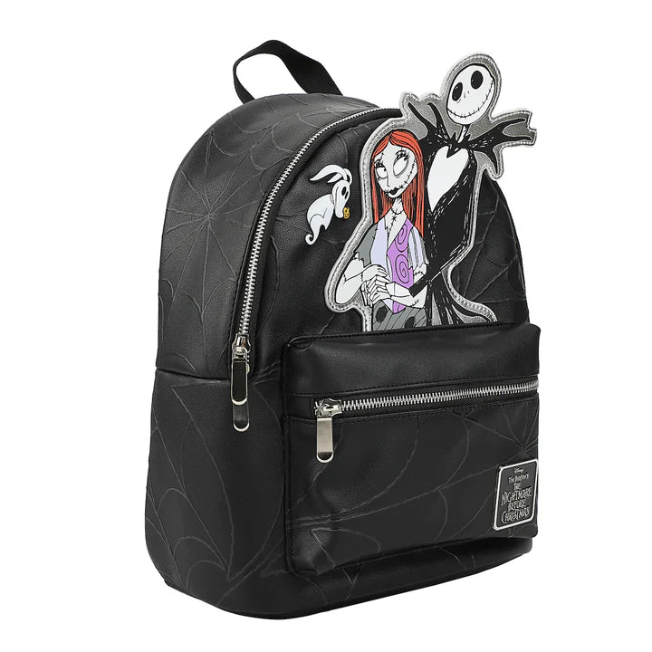Nightmare Before Christmas Applique Character Art 12.5" Black Mini Backpack