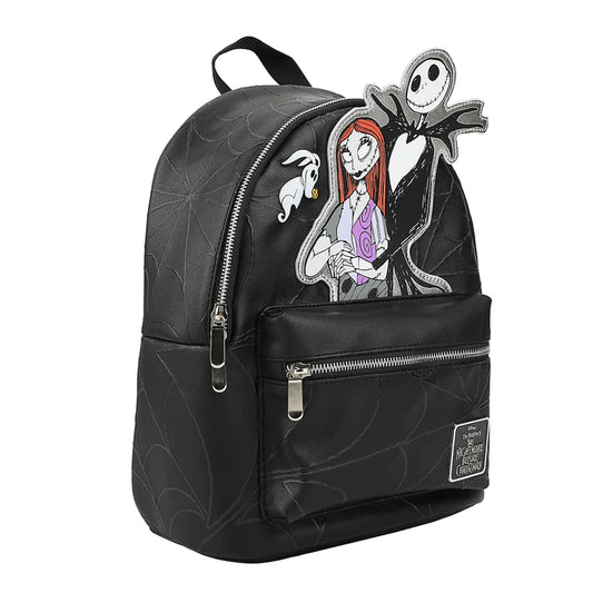 Nightmare Before Christmas Applique Character Art 12.5" Black Mini Backpack