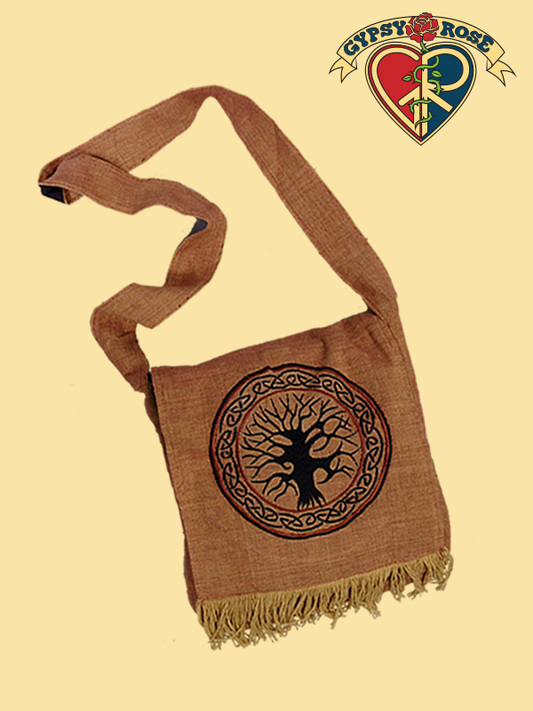 Embroidered Celtic Tree Cotton DJ Bag