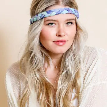 Tie Dye Braided Headband - Blue