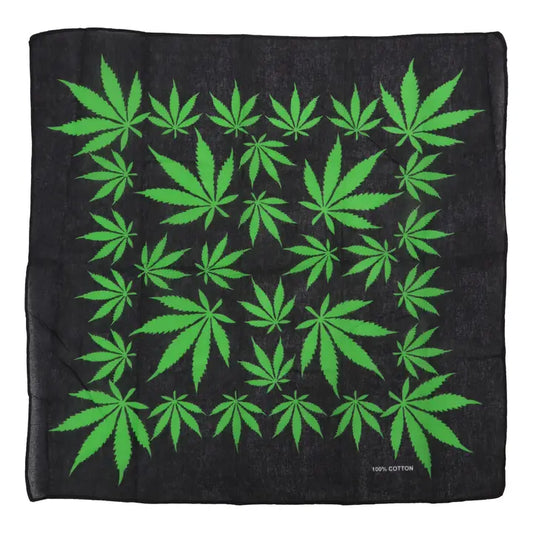 Green Pot Leaves Black Cotton Bandana