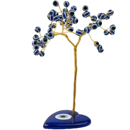 Evil Eye Wire Bonsai Tree on Glass Heart Base