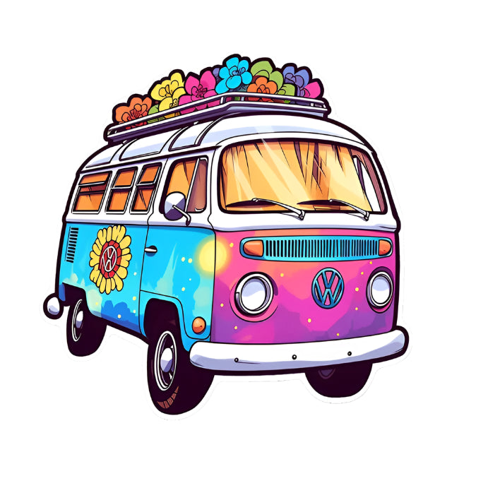 Flower Power VW Bus Sticker - 2"