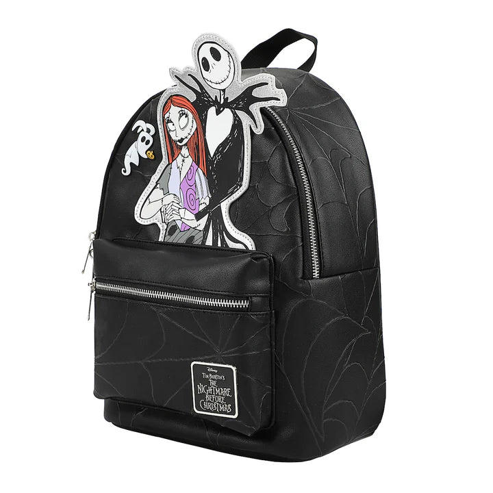 Nightmare Before Christmas Applique Character Art 12.5" Black Mini Backpack