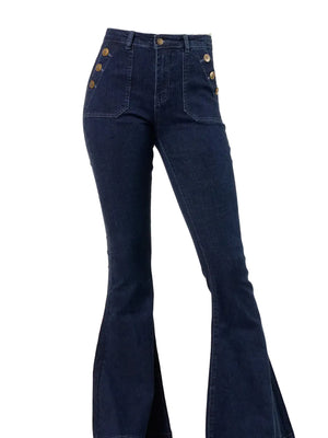 High Waisted Sailor Flare Jeans in Dark Wash